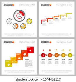 Creative chart set for time management, leadership concept. Can be used for business project, annual report, web design, presentation slide templates. Step diagram, process, stairs, clock