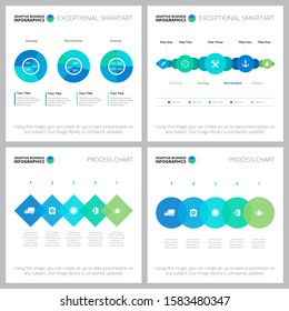 Creative charts set for annual report, workflow layout, presentation slide template. Analysis, marketing research concept. Pie, comparison, percentage, process diagrams