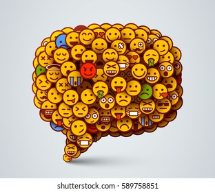 Creative Chat icon made of many small smiles. Social network and communication concept. Vector illustration. 