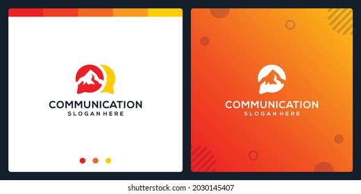 Creative Chat icon and mountain logo. premium vector.