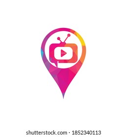 Creative chat TV map pin shape concept logo design. Talk Show Logo Design