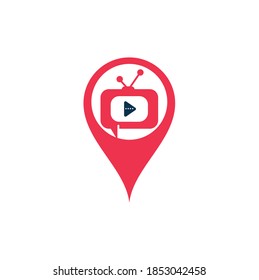 Creative chat TV map pin shape concept logo design. Talk Show Logo Design