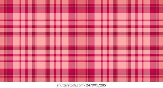 Creative check tartan textile, november fabric plaid pattern. Pyjamas background seamless vector texture in red and pink colors palette.
