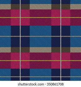 Creative checkered plaid palette. Seamless vector pattern with stripes and diagonal hatching. Retro textile collection. Purple, grey, blue with beige and yellow stripes. Backgrounds & textures shop.