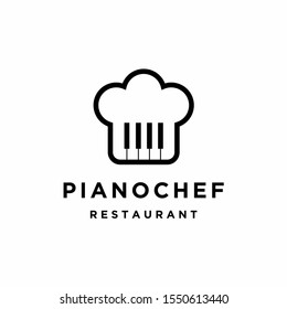 Creative Chef hat with Piano logo design vector illustration