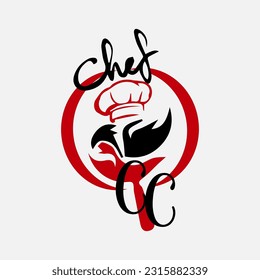 Creative Chef Hat Symbol Text Font Letter logo, red logo for your kitchen.