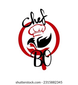 Símbolo de sombrero creativo símbolo de texto letra de letra, logotipo rojo para su cocina.