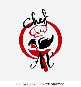 Creative Chef Hat Symbol Text Font Letter logo, red logo for your kitchen.