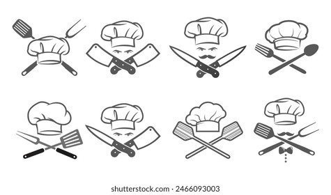 Creative Chef hats and equipement collection set logo vector design symbol icon illustration