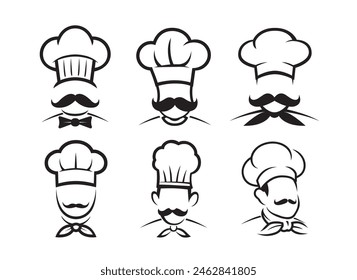 Creative Chef Head Moustache hat collection logo Vector Design Illustration	