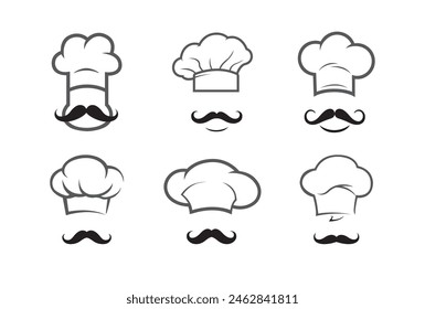 Creative Chef Head Moustache hat collection logo Vector Design Illustration	