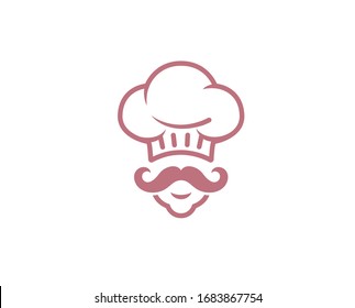 Creative Chef Head Moustache Logo Symbol Vector Illustration