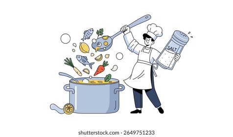 Criativo chef preparando magistralmente uma refeição deliciosa em um ambiente de cozinha movimentada