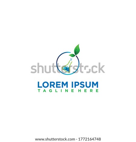 creative chemical glass or beaker with leaf and modern or natural logo template