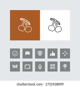 Creative Cherry or Berry Line Icon with Bonus Icons. 