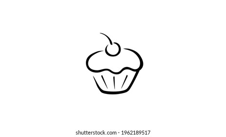 Creative Cherry Cake Cupcake Muffin Logo Vector Illustration