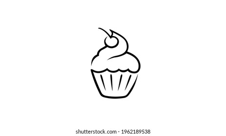 Creative Cherry Cake Cupcake Muffin Logo Vector Illustration