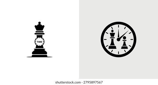 Creative chess king icon featuring a clock face emphasizing time management and strategy in games