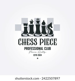 creative chess piece logo template design. vintage vector illustration castle bishop knight king queen