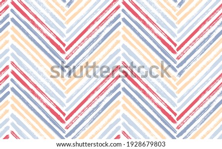 Creative chevron fashion print vector seamless pattern. Paint brush stroke geometric stripes. Hand drawn paint texture zig zag chevron ornament. Horizontal stripes fabric print seamless design.
