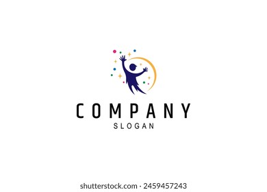 creative child logo reaching for stars in colorful flat vector design style