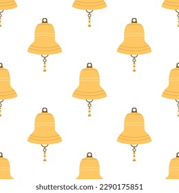 creative childish nautical vector seamless pattern with ship bell on white background, sea bell modern fabric design, print in cartoon style, flat vector illustration