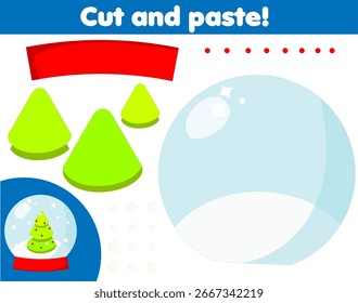 Creative children educational game. Paper cutting activity. Make a New Year, Christmas crystal ball with glue and scissors
