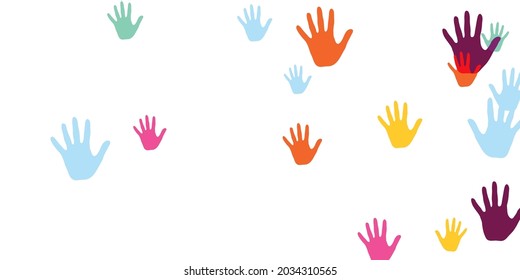 Creative children handprints art therapy concept background design. Kid paint hand prints art therapy background. Kids group handprint silhouettes.