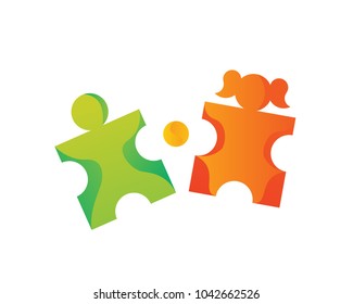 Creative Children Jigsaw Puzzle Concept Education Logo in Isolated Background