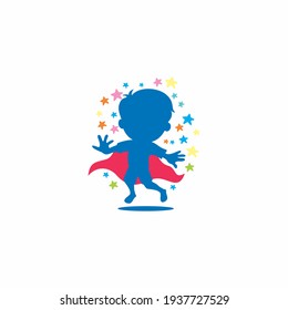 Creative Children playing as a hero for Education Logo in Isolated Background