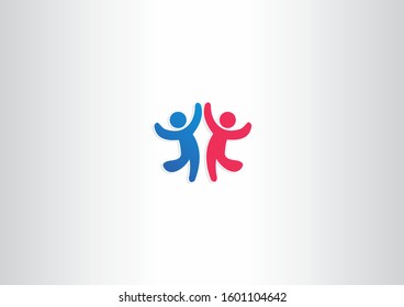 creative children playing vector logo design template with blue and red color concept