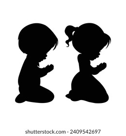 Creative children praying silhouette vector art illustration