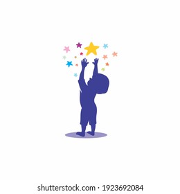 Creative Children Reaching Star Education Logo in Isolated Background