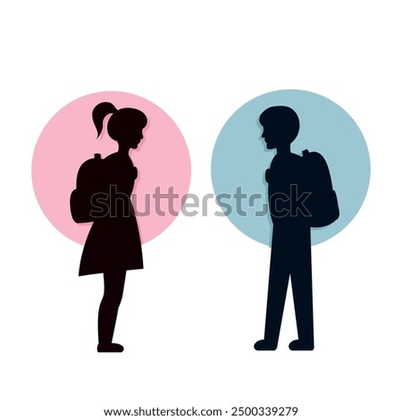 creative children silhouettes school vector art, pink and blue male and female stickers for school