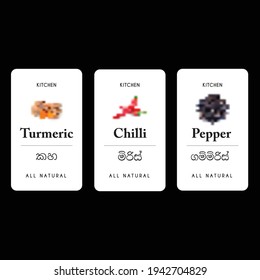 Creative Chilli, Pepper, Turmeric Spices vector Label designs 