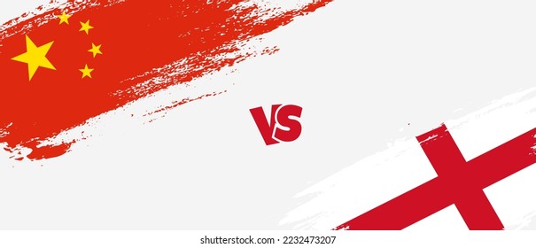 Kreatives China vs. England bürsten Flaggen-Illustrationen. Zwei Länderflaggen im Stile eines künstlerischen Pinsels, Hintergrund