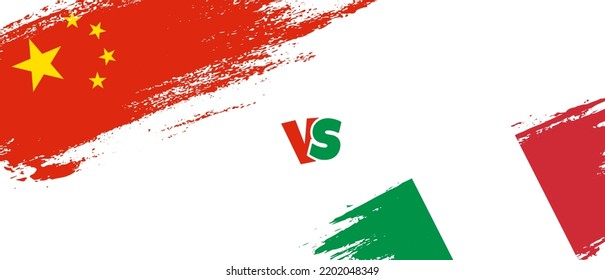 Ilustración de la bandera de China creativa vs Italia. Estilo de pincel artificial dos indicadores de país fondo de relación