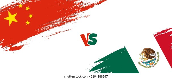 Creative China vs Mexico brush flag illustration. Artistic brush style two country flags relationship background
