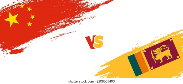 Creative China vs Sri Lanka brush flag illustration. Artistic brush style two country flags relationship background