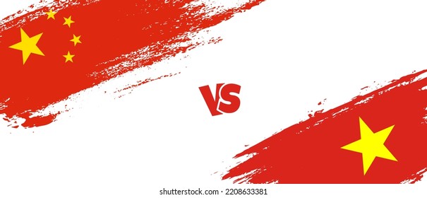 Creative China vs Vietnam brush flag illustration. Artistic brush style two country flags relationship background