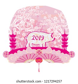 Creative chinese new year 2019. Year of the pig.