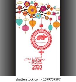 Creative chinese new year 2020 invitation cards. Year of the rat. Chinese characters mean Happy New Year