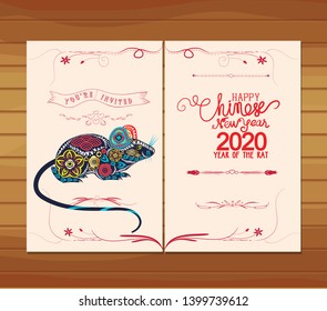 Creative chinese new year 2020 invitation cards. Year of the rat. Chinese characters mean Happy New Year