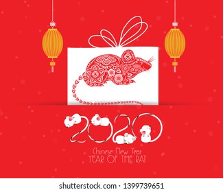 Creative chinese new year 2020. Year of the rat. Chinese characters mean Happy New Year