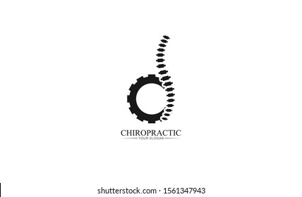 Creative Chiropractic Concept Logo template vector icon with a spinal silhouette and a gear symbol