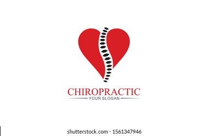 Creative Chiropractic Concept Logo template vector icon with a spinal silhouette and a heart symbol