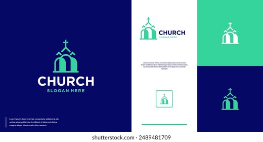 Creative Christian church building logo, illustration design template.