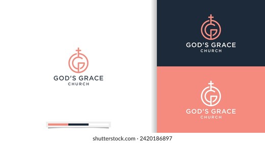 Diseño creativo del logo de la Iglesia Cristiana Jesús Gospel cruzado con letra inicial G minimalista de diseño de círculo redondo.