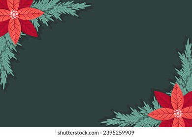 
Creative Christmas background with frame from red Holly flower and copy space. Cut out paper style New Year banner, poster, card, design. Template calendar cover. Vector illustration.