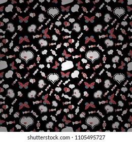 Creative christmas background. Landscape with winter houses, wood, trees, hills on red, black and green colors.